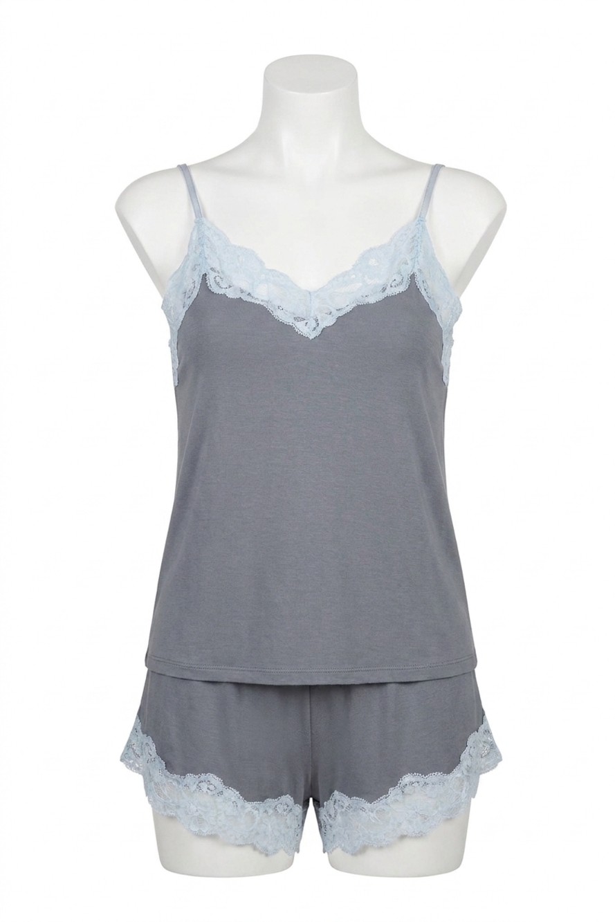 NEW PJ SALVAGE wild dreams modal and lace pajama set in charcoal
